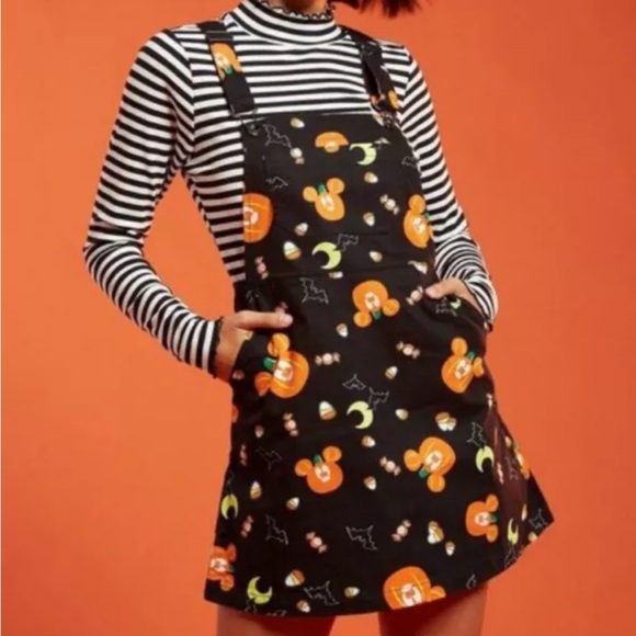 Disney Dresses & Skirts - Disney Mickey Halloween Pumpkin Overalls Sz 3XL Skirtall AOP Candy Treats Bats